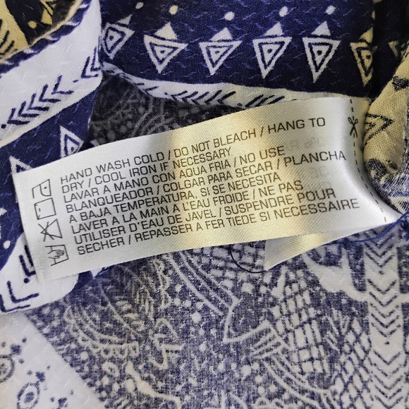 Supplies Button Up Shirt Short Sleeve Navy Blue White Boho Bandana Size Medium - Picture 8 of 13